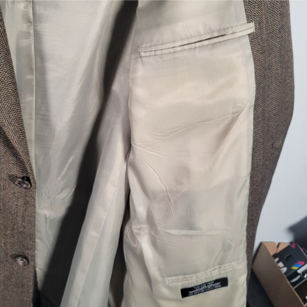 Vtg Etienne Aigner 44L Brown Herringbone Lambswool Blazer Coat - Picture 12 of 15